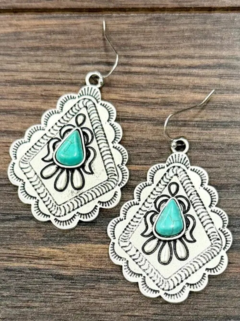 Turquoise Concho Earrings Western Boho Rodeo Southwestern Statement Dangles